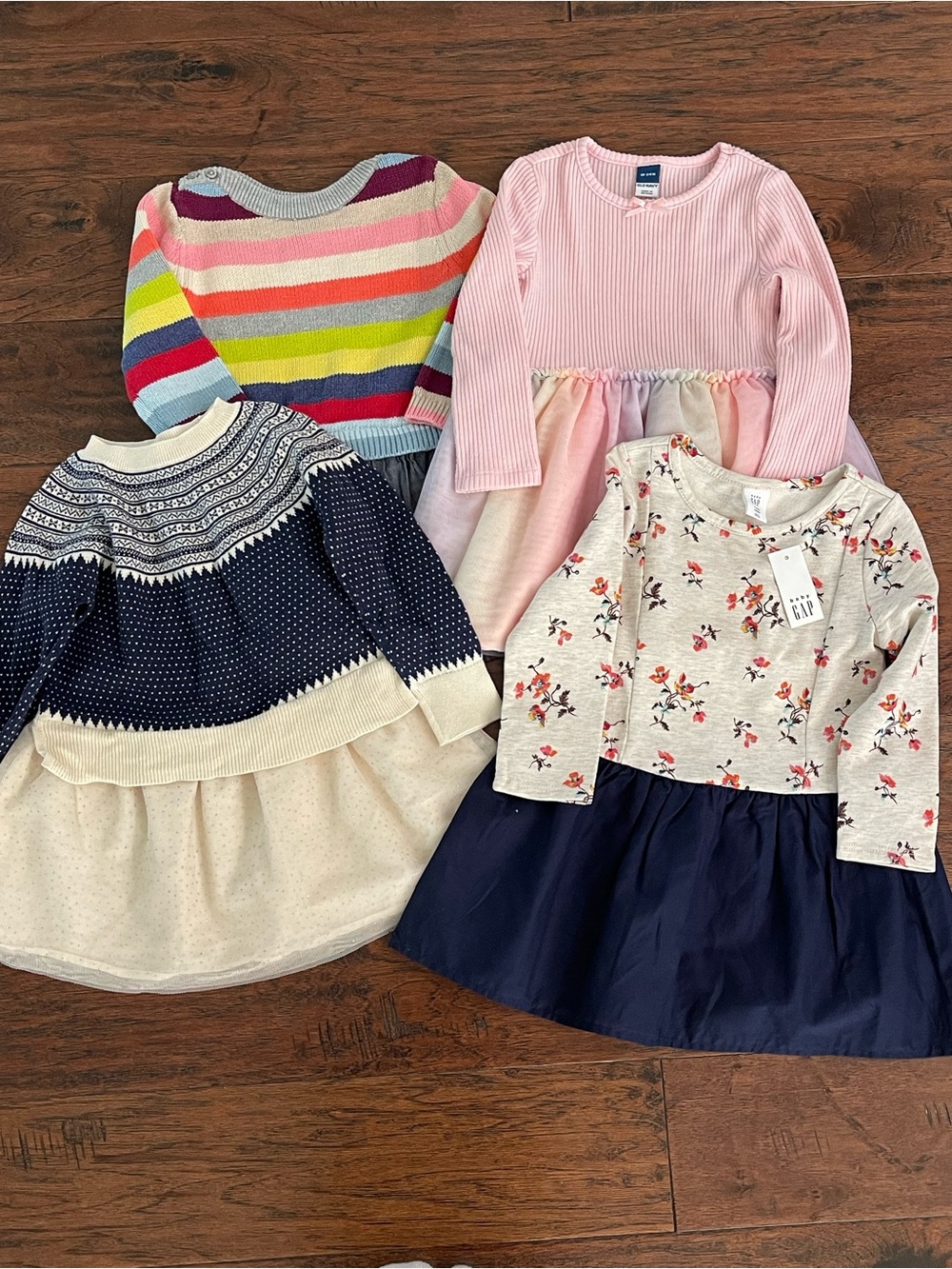 GAP Girls Mix: Pink Ribbed Dress, Navy Floral & Striped Knit Dress